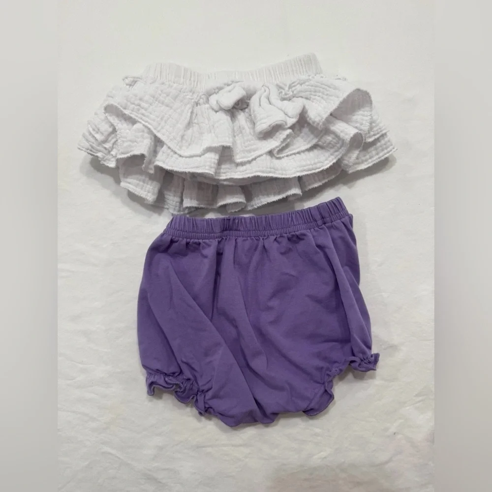 White and Purple Kids Ruffle Bloomers 6-12‎ m